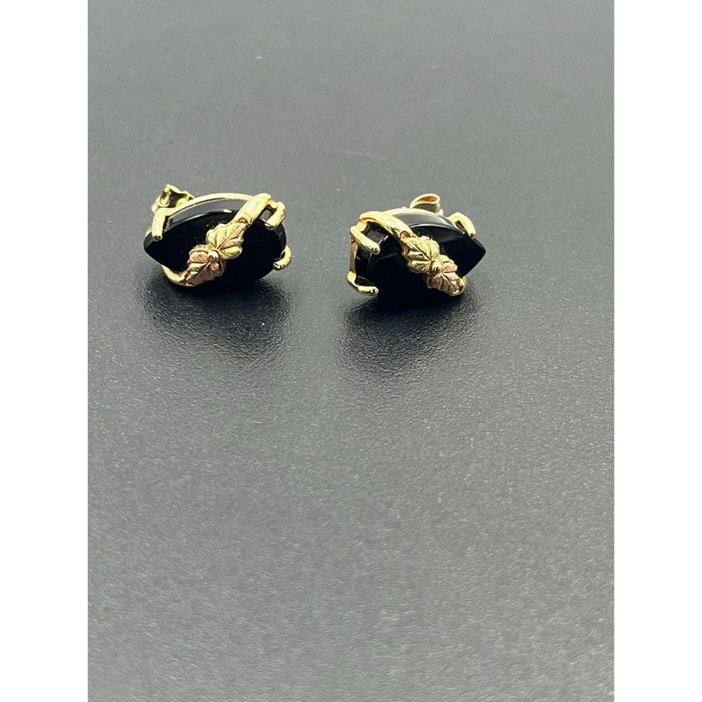 Black Hills Gold C. Co 14k Vintage Onyx Leaf Vine Estate 10k Stud Earrings 3 Gr